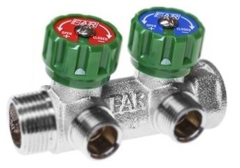 Коллектор распределительный вентильный FAR никель 3/4"x1/2" -2 выхода, TP плоский