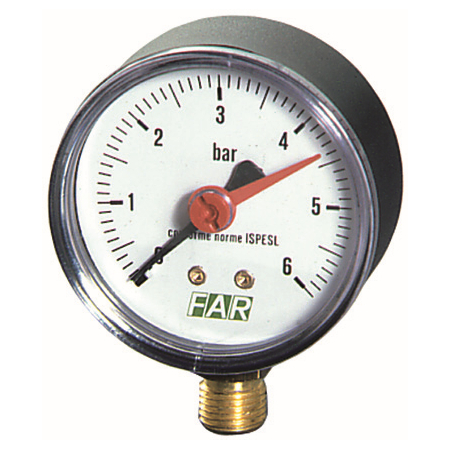Манометр FAR 1/4" (радиальное соед.), 0-6 бар, 20-80 °C, O 63 мм,