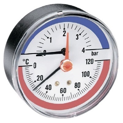 Термоманометр аксиальный WATTS FR 818 Ø80-1/2", 4 бара, горизонтальный, +120°C (03.32.004)