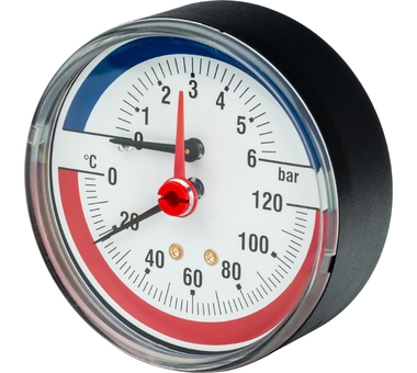Термоманометр аксиальный WATTS FR 818 Ø80-1/2", 6 бар, горизонтальный, +120°C (03.32.006)