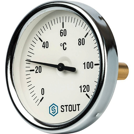 Термометр биметаллический погружной STOUT Ø80-1/2", гильза 50 мм, +120°C