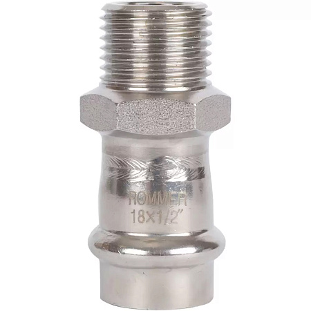 Переходник ВПр-НР, 18х1/2, из нержавеющей стали прессовой ROMMER