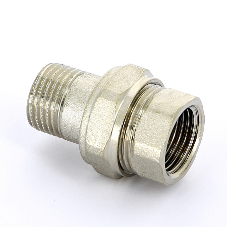 Американка ПРЯМАЯ резьбовая латунная UNI-FITT никель 1/2" ВН, с прокладкой O-RING