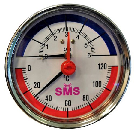 Термоманометр аксиальный SMS-336G-6 Ø80-1/2", 6 бар, горизонтальное подключение, +120°C (05267)