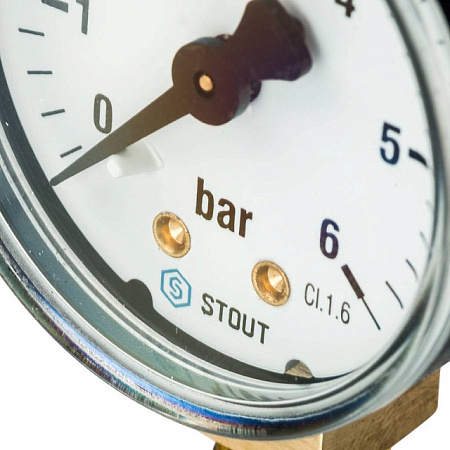 Манометр радиальный STOUT Ø50-1/4", 6 бар, вертикальное подключение