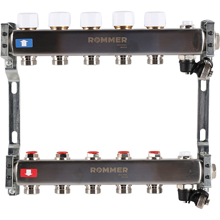 Коллекторная группа ROMMER RMS-3201 нержавейка 1"x3/4" EK -5 выходов, без расходомеров,с клапаном вы