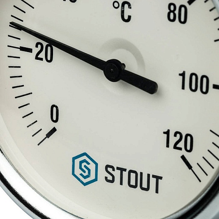 Термометр биметаллический погружной STOUT Ø80-1/2", гильза 75 мм, +120°C