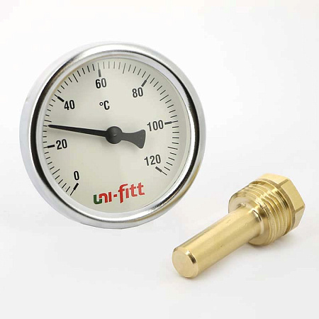 Термометр биметаллический погружной UNI-FITT Ø63-1/2", гильза 50 мм, +120°C