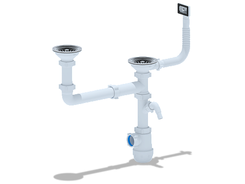 Сифон для кухонных мойки двойной АНИПЛАСТ ГРОТ A7700S разноур 31/2&amp;quot;х40 с перел и отв для стирал маш