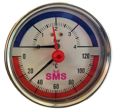 Термоманометр аксиальный SMS-336G-4 Ø80-1/2", 4 бар, горизонтальное подключение, +120°C (00205)