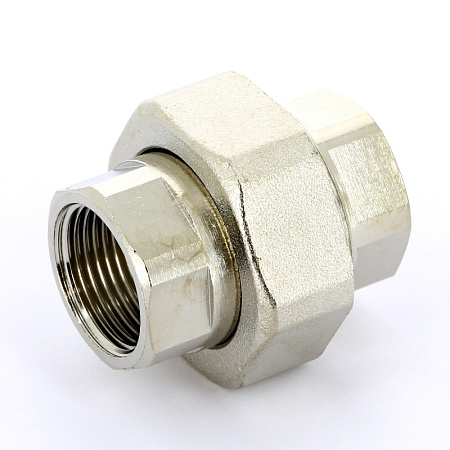 Американка ПРЯМАЯ резьбовая латунная UNI-FITT никель 3/4" В, с прокладкой O-RING