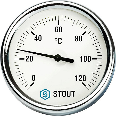 Термометр биметаллический погружной STOUT Ø80-1/2", гильза 50 мм, +120°C