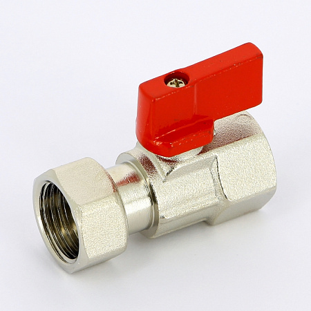 Кран шаровой мини UNI-FITT 1/2" ВВ с накидной гайкой флажок красный металл