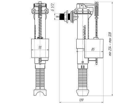 Заливная арматура для бачка c боковой подводкой АНИПЛАСТ WC5010 пластик 1/2"