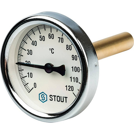 Термометр биметаллический погружной STOUT Ø63-1/2", гильза 75 мм, +120°C