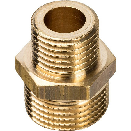 Ниппель переходной резьбовой латунный STOUT без покрытия 3/8"x1/4" Н