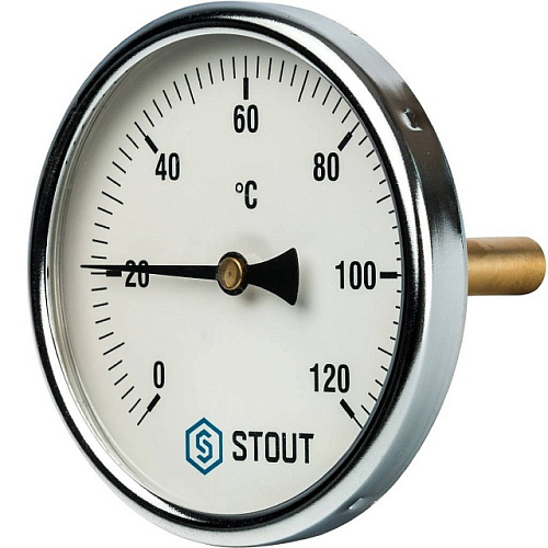 Термометр биметаллический погружной STOUT Ø100-1/2&amp;quot;, гильза 75 мм, +120°C