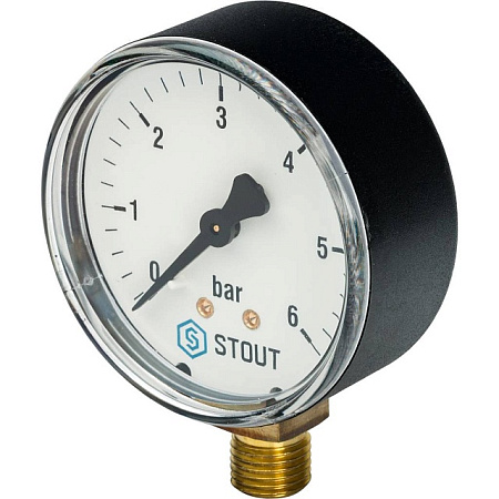 Манометр радиальный STOUT Ø63-1/2", 6 бар, вертикальное подключение