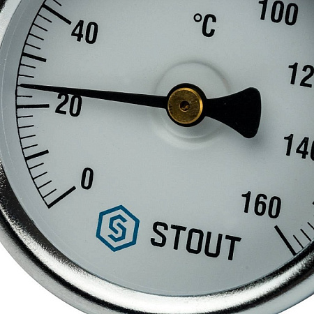 Термометр биметаллический погружной STOUT Ø63-1/2", гильза 50 мм, +120°C
