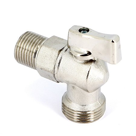 Кран шаровой потребительный угловой UNI-FITT бабочка 1/2"х3/4" НН, для стиральных машин, хром