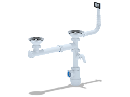 Сифон для кухонных мойки двойной АНИПЛАСТ ГРОТ A7500S 31/2"х40 смещ с отв стир маш, с гибк переливом
