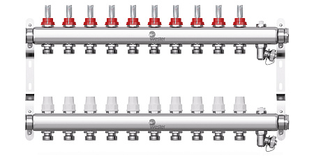 Коллекторная группа WESTER W902.10 нержавейка 1"x3/4" EK -10 выходов, с расходомерами