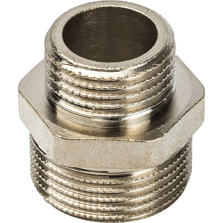 Ниппель переходной резьбовой латунный STOUT никель 3/4"x1/2" Н