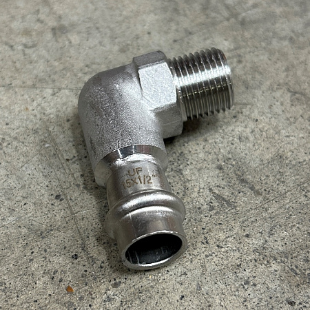 НП Угол резьбовой пресс из нержавейки UNI-FITT фитинг Ø15x1/2" Н