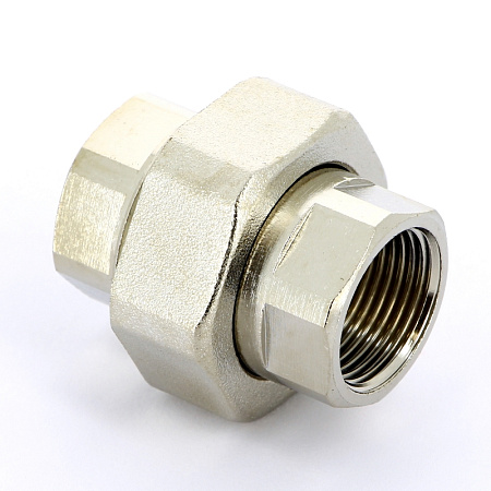 Американка ПРЯМАЯ резьбовая латунная UNI-FITT никель 3/4" В, с прокладкой O-RING