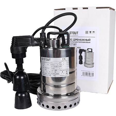 Насос дренажный STOUT SPD-0003-200450 с вертик. поплавком (кабель 10 м, 230V, Q=175 л/мин, H=10 м)