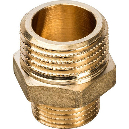 Ниппель переходной резьбовой латунный STOUT без покрытия 1/2"x3/8" Н