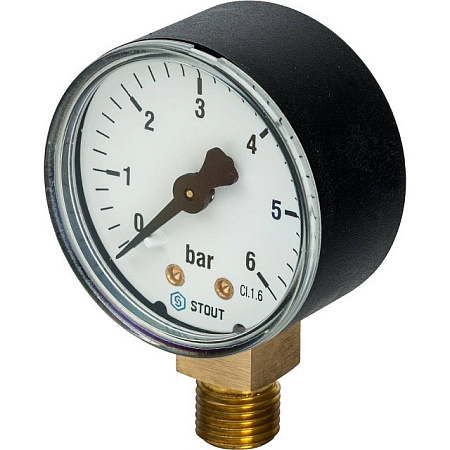 Манометр радиальный STOUT Ø50-1/4", 6 бар, вертикальное подключение