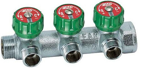 Коллектор распределительный вентильный FAR никель 3/4"x1/2" -3 выхода, TP плоский