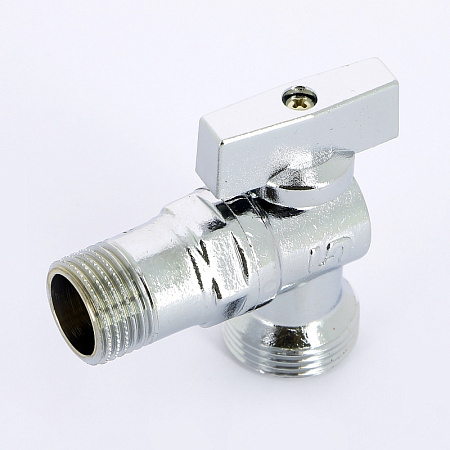 Кран шаровой потребительный угловой UNI-FITT бабочка 1/2"х3/4" НН, для стиральных и посуд машин,хром