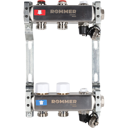 Коллекторная группа ROMMER RMS-3201 нержавейка 1"x3/4" EK -2 выходов, без расходомеров,с клапаном