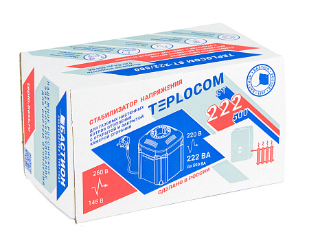 Стабилизатор сетевого напряжения TEPLOCOM ST222/500 Мощн нагрузки 222ВА,145-260 В, БАСТИОН (пластик)