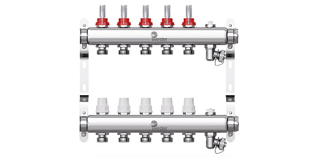 Коллекторная группа WESTER W902.5 нержавейка 1"x3/4" EK -5 выходов, с расходомерами