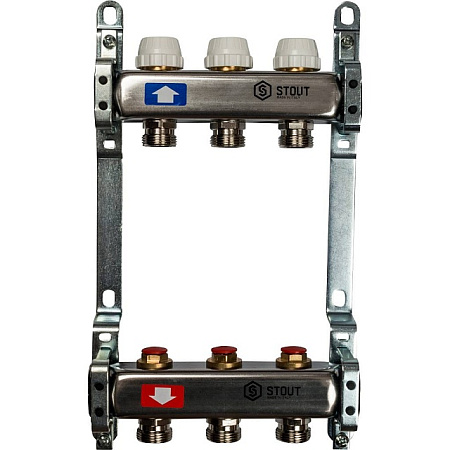 Коллекторная группа STOUT нержавейка 1"x3/4" EK -3 выхода, без расходомеров
