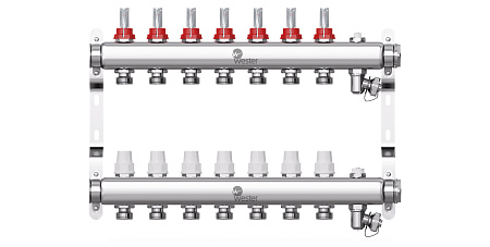 Коллекторная группа WESTER W902.7 нержавейка 1"x3/4" EK -7 выходов, с расходомерами