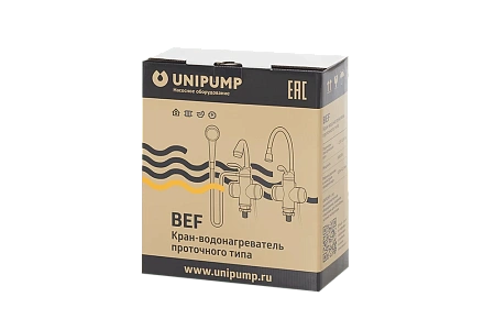 Смеситель-кран водонагреватель проточный UNIPUMP BEF-012-02, 3кВт (ручка сбоку)