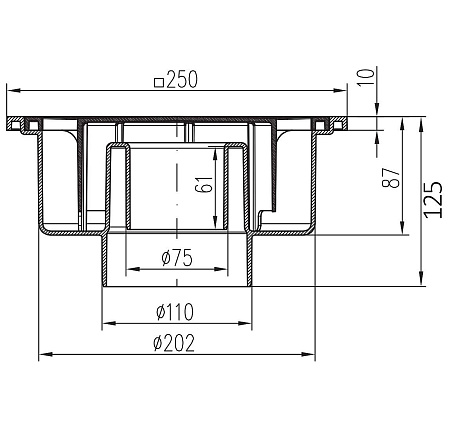 Трап для пола с нижним сливом MCH DN75/110 пластик (221P)