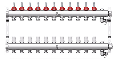 Коллекторная группа WESTER W902.11 нержавейка 1"x3/4" EK -11 выходов, с расходомерами