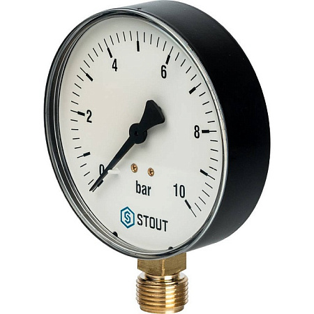 Манометр радиальный STOUT Ø100-1/2", 10 бар, вертикальное подключение