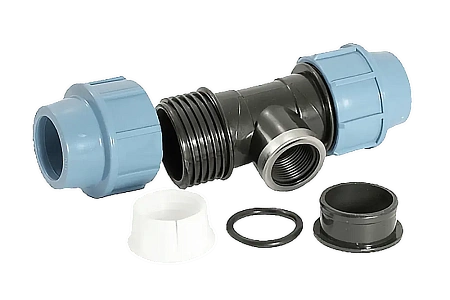 ПНД Тройник с резьбой компрессионный UNIPUMP пластиковый Ø32х3/4"х32 В