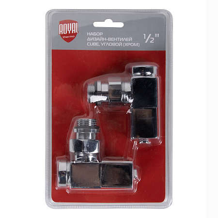 Набор дизайн-вентилей ROYAL THERMO CUBE 1/2" угловой, хром (НС-1193191)