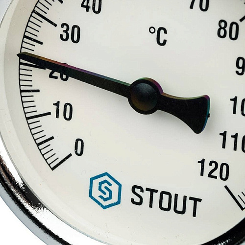 Термометр биметаллический погружной STOUT Ø63-1/2&amp;quot;, гильза 50 мм, резьба самоуплот, +120°C