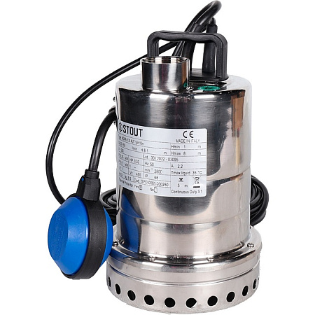 Насос дренажный STOUT SPD-0001-200250 с поплавком (кабель 10 м, 230V, Q=150 л/мин, H=8 м)