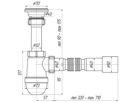 Сифон для умывальника пластиковый АНИПЛАСТ C0115 11/2"х40х40 с гофрой на 50 мм