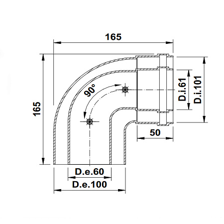 Угол коаксиальный TERMICA COU690 90˚ Ø60/100 п/м