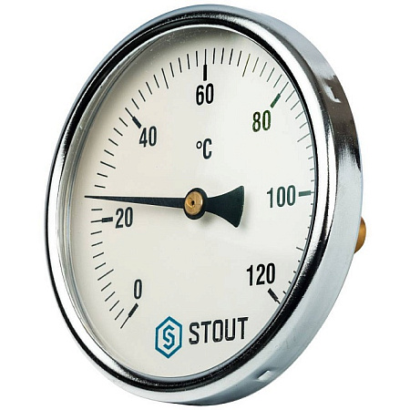 Термометр биметаллический погружной STOUT Ø100-1/2", гильза 50 мм, +120°C